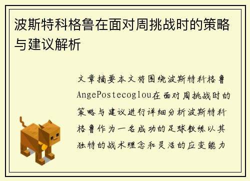 波斯特科格鲁在面对周挑战时的策略与建议解析 波斯特科格鲁在面对周挑战时的策略与建议解析